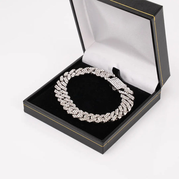 Bracelet cubain glacé argent pour homme dans écrin