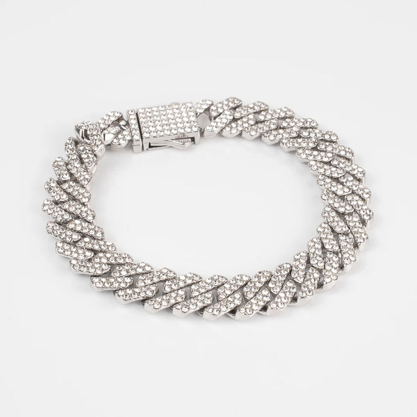 Bracelet cubain glacé argent pour homme