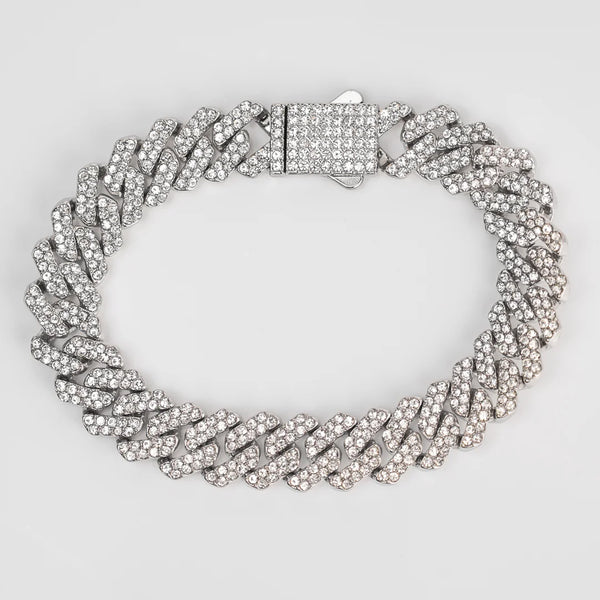 Bracelet cubain glacé argent pour homme