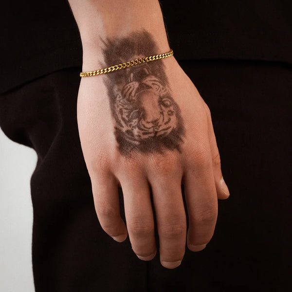 Bracelet cubain or 3mm pour homme porté