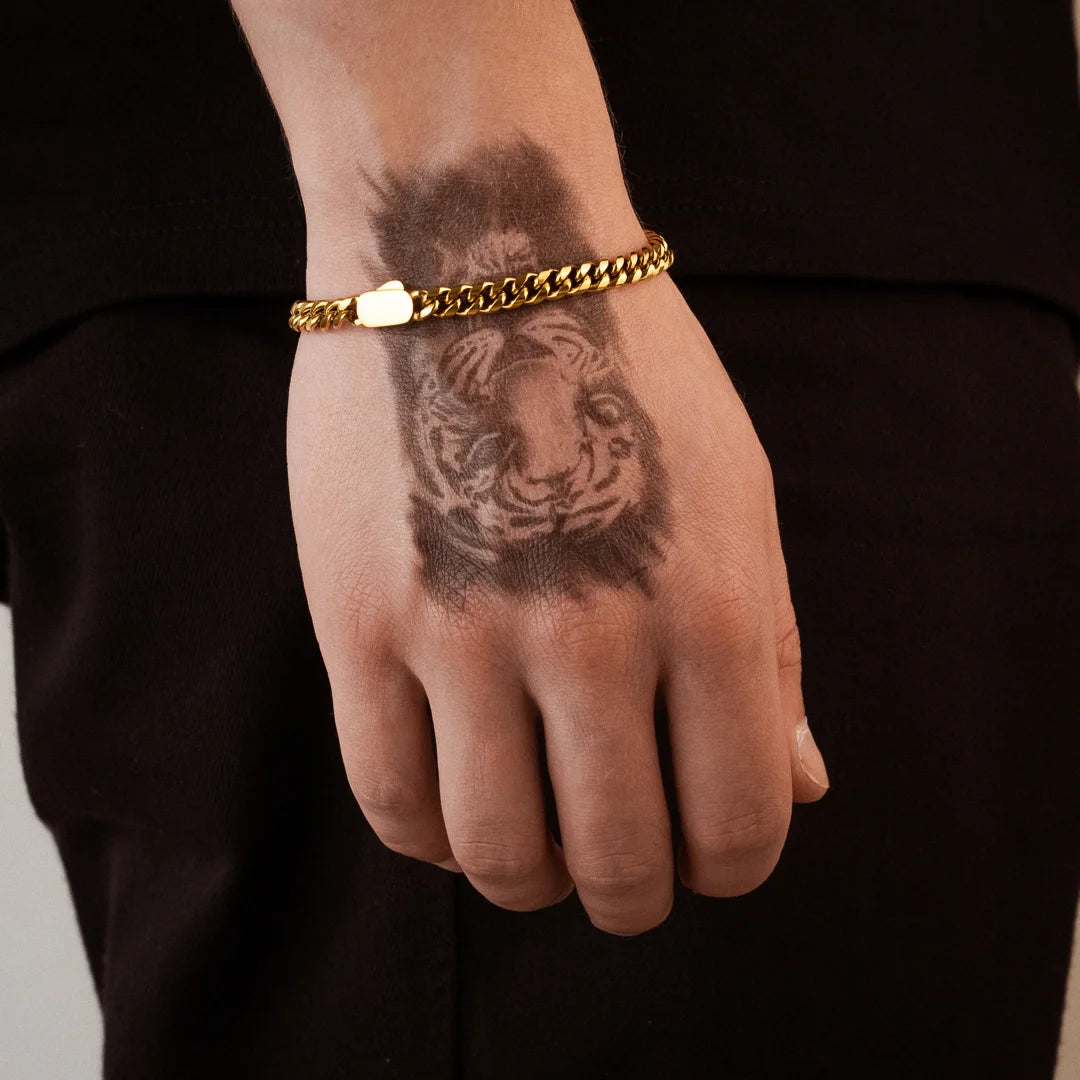 Bracelet cubain or 6mm pour homme porté