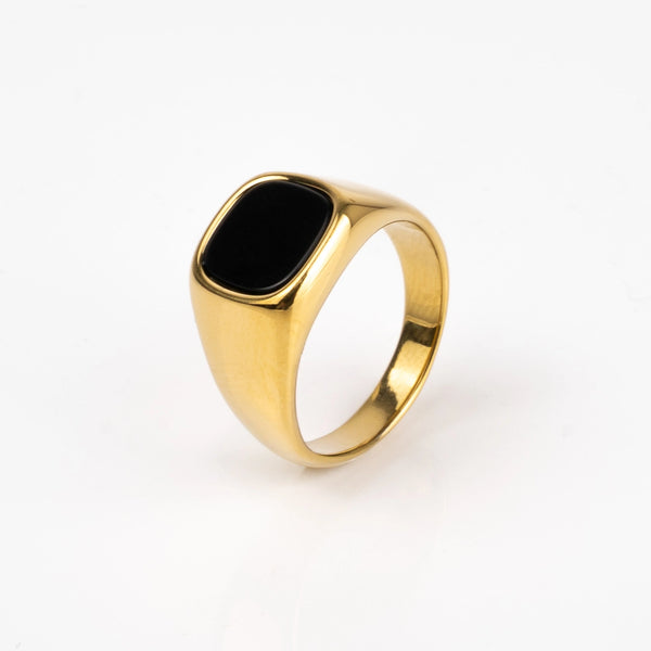 Bague pierre carrée or pour homme