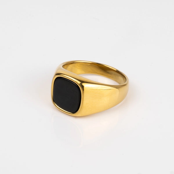 Bague pierre carrée or pour homme