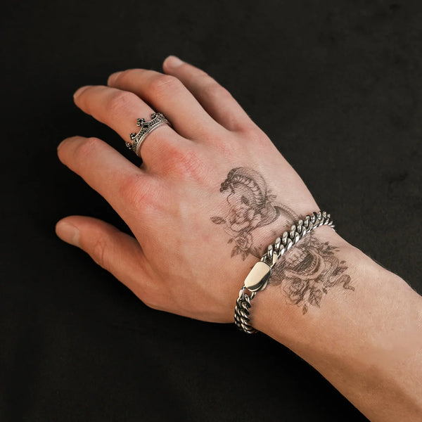 Bracelet cubain argent 8mm pour homme porté