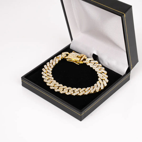 Bracelet cubain glacé or pour homme dans écrin