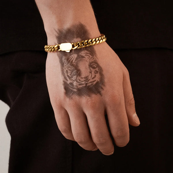 Bracelet cubain or 8mm pour homme porté