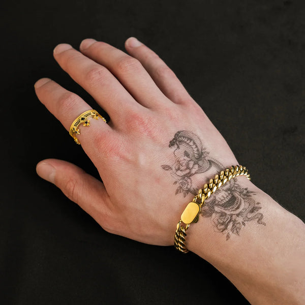 Bracelet cubain or 8mm pour homme porté