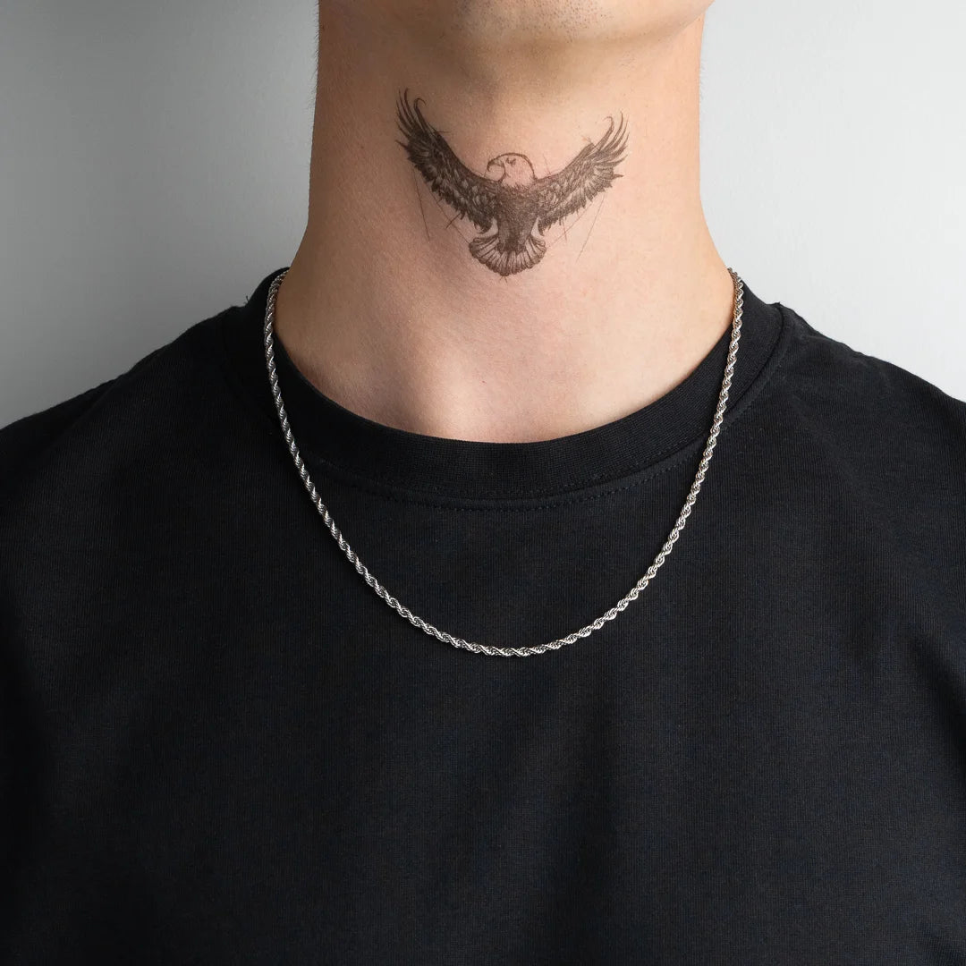 Chaîne corde 55 cm argent pour homme portée