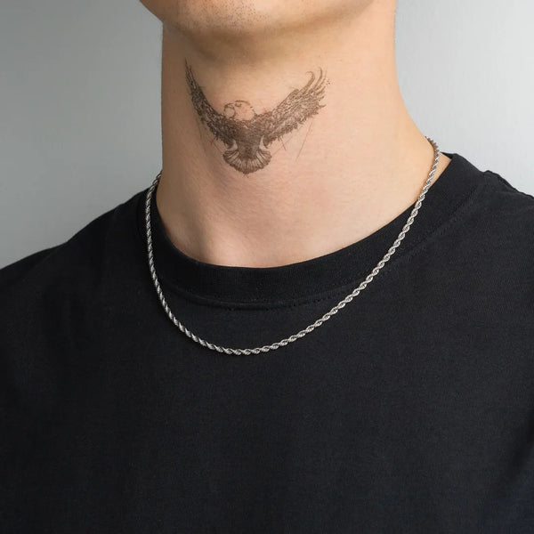 Chaîne corde argent pour homme portée