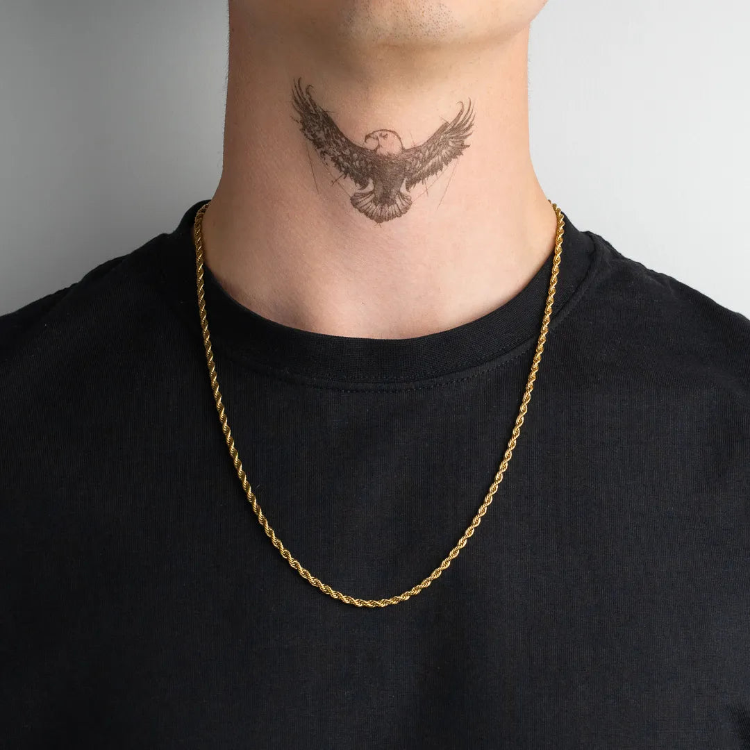 Chaîne corde or 60cm pour homme portée