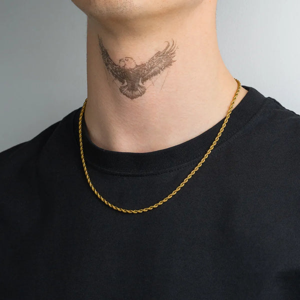 Chaîne corde or pour homme portée