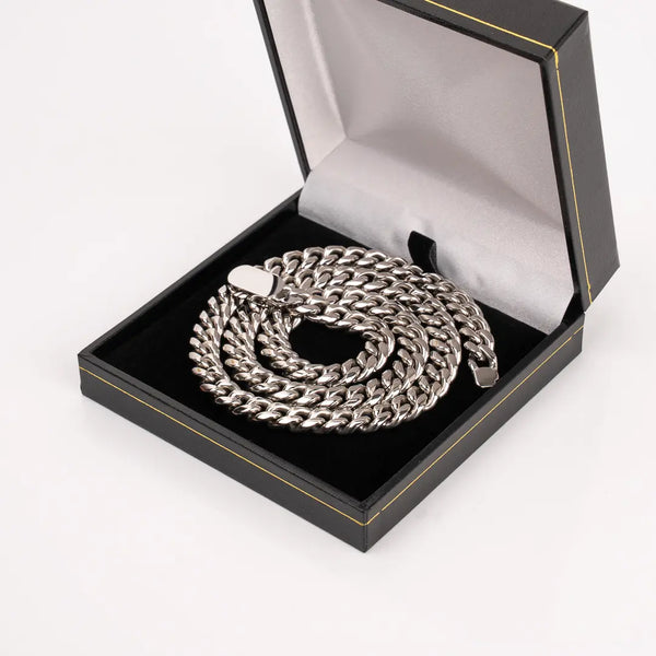 Chaîne cubaine argent 8mm pour homme dans écrin