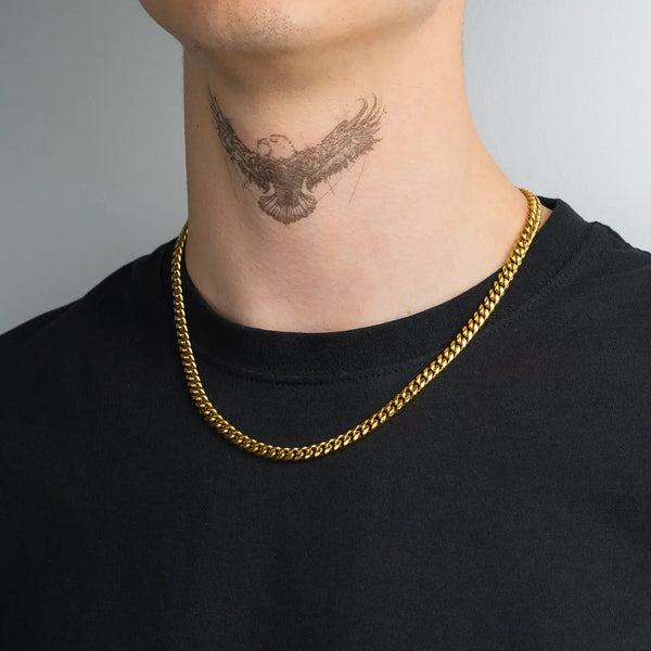 Chaîne cubaine or 6mm pour homme portée