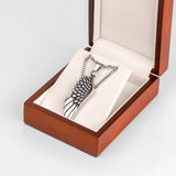 Ensemble de colliers pour homme en acier inoxydable avec pendentif aile dans un écrin en bois