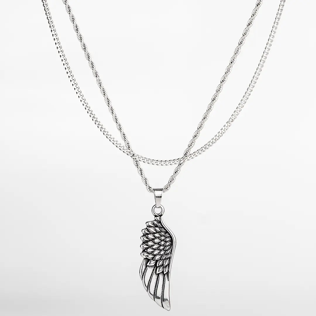 Ensemble de colliers en acier inoxydable  avec pendentif aile pour homme