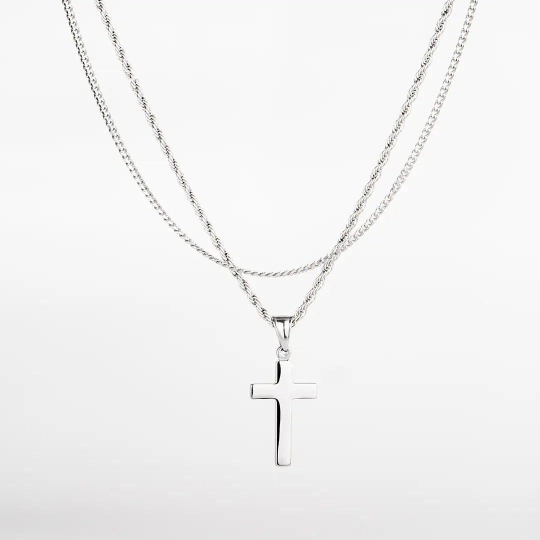 Ensemble de colliers en acier inoxydable  avec pendentif croix pour homme
