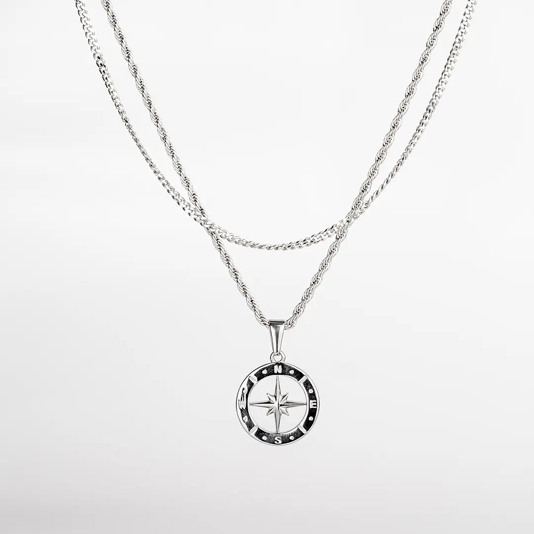Ensemble de colliers en acier inoxydable  avec pendentif étoile du nord pour homme