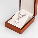 Ensemble de colliers pour homme en acier inoxydable avec pendentif croix dans un écrin en bois