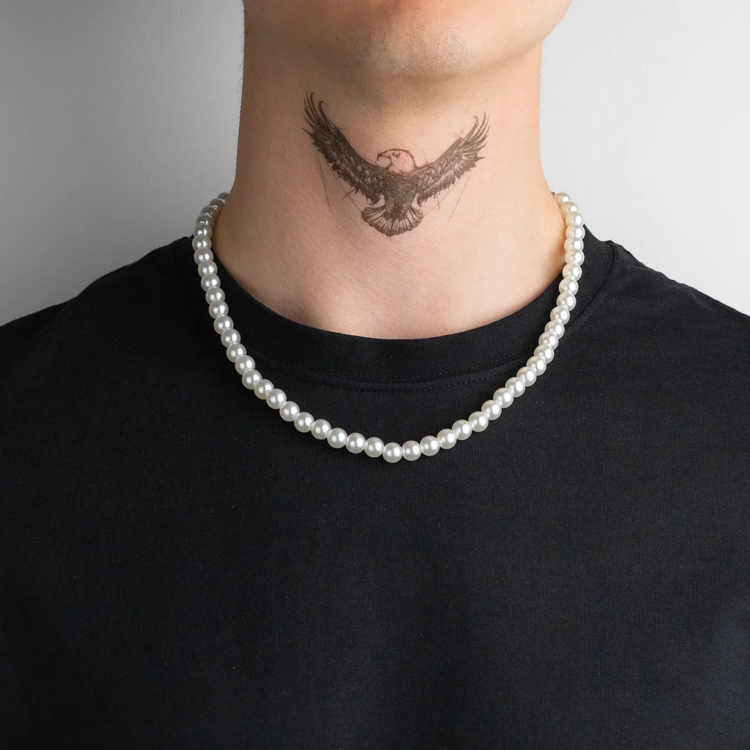 Collier de perles 50cm pour homme porté