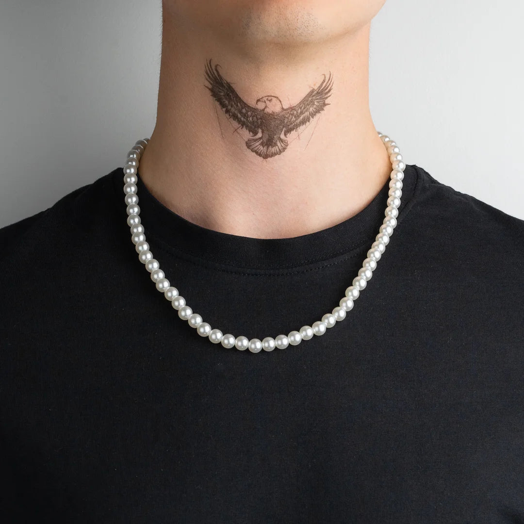 Collier de perles 55cm pour homme porté
