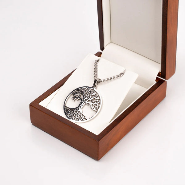 Pendentif arbre de vie argent pour homme dans écrin