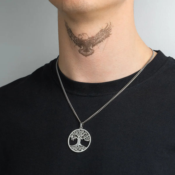 Pendentif arbre de vie argent pour homme porté