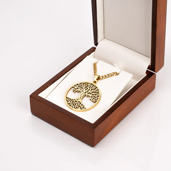 Pendentif arbre de vie or pour homme dans écrin