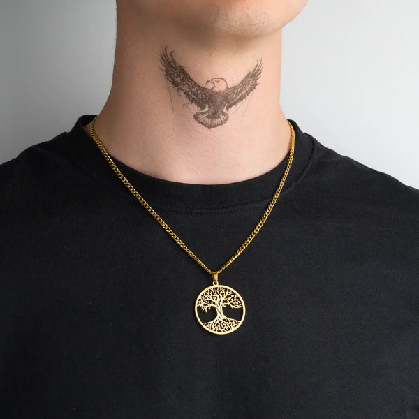 Pendentif arbre de vie or pour homme porté