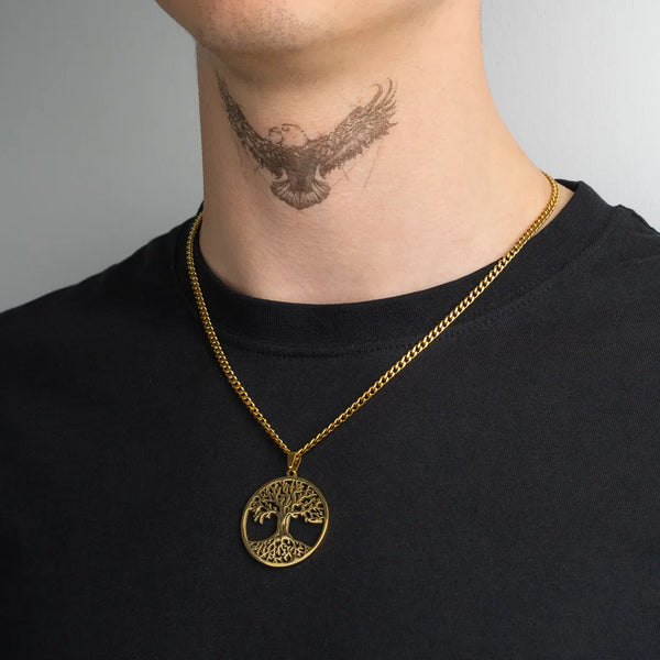 Pendentif arbre de vie or pour homme porté