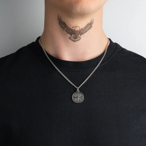 Pendentif boussole argent pour homme