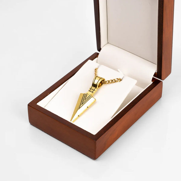 Pendentif flèche or pour homme dans écrin
