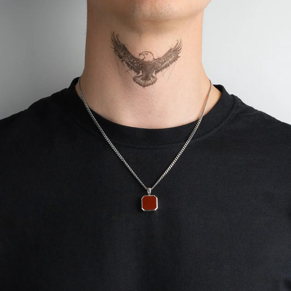 Pendentif jaspe rouge en argent 925 pour homme