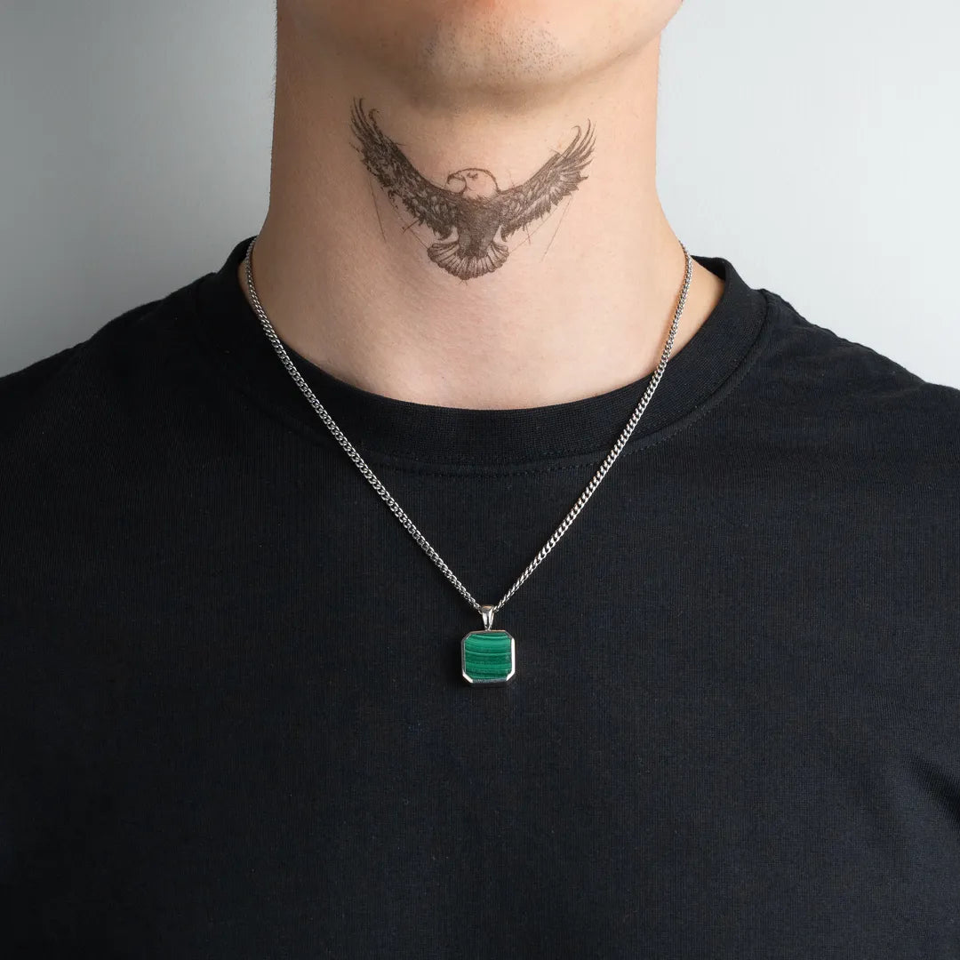 Pendentif malachite en argent 925 pour homme