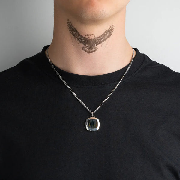 Pendentif oeil de faucon en argent 925 pour homme
