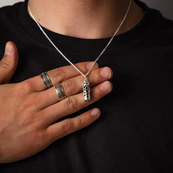 Pendentif tiki en argent 925 pour homme